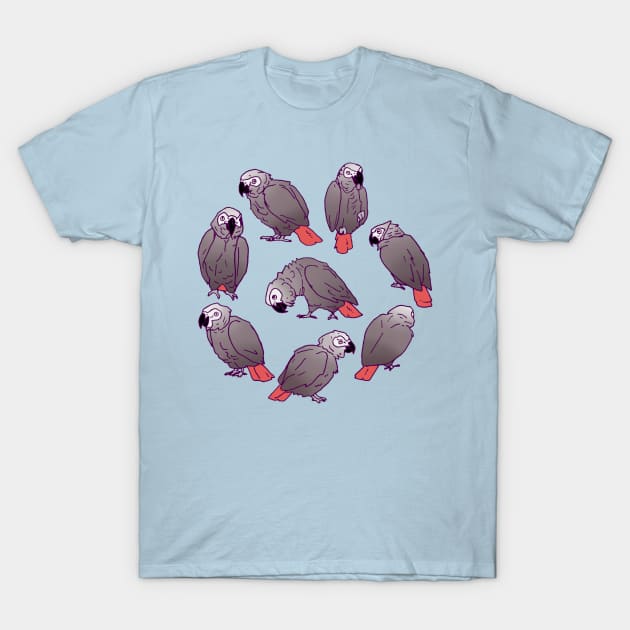 African Grey Parrot Flock T-Shirt by Einstein Parrot